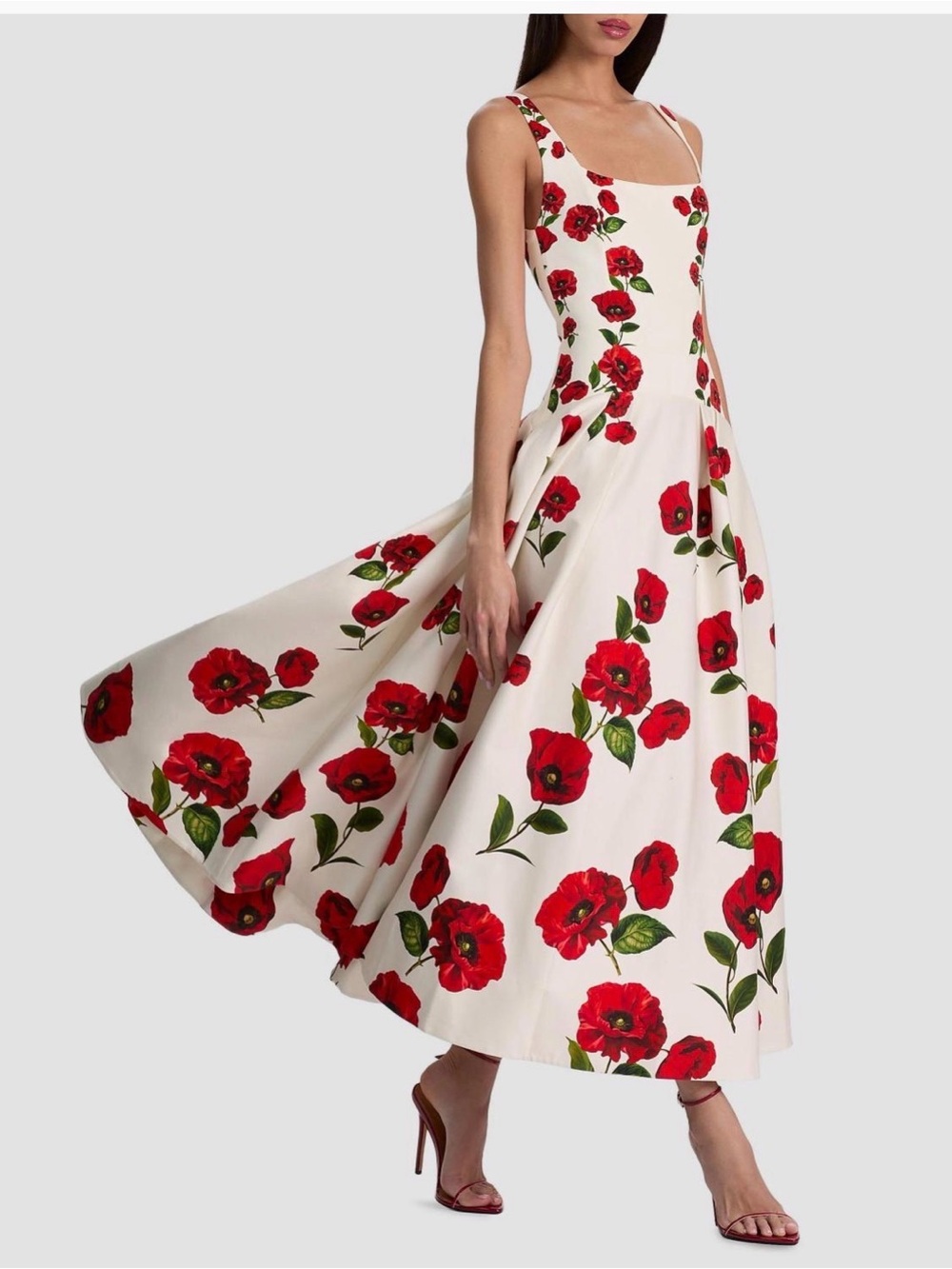 Alice + Olivia Cream Maxi Dress with Red Floral Print